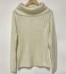 Suzy Shier Cowl Neck Turtleneck Sweater (Cream Metallic) - Medium