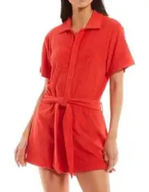 GIANNA BINNI Terrycloth Romper Red Small Cover-Up Beach Vacation Classic Preppy