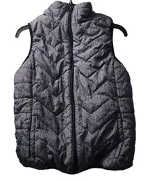 River & Rose‎ Puffer Vest Herringbone Quilted Sherpa Lined Black Gray L