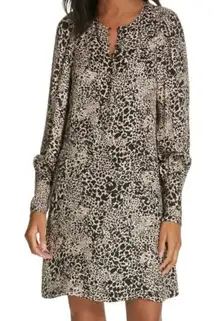 Rebecca Taylor Leopard 100% Silk A-Line Long Sleeve Button Up Shift Dress Size 8