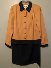 Kari’s Korner Yellow Button Down Long Sleeve Blazer And Skirt Set Size 14