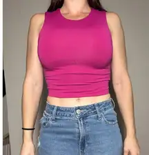 Aritzia Babaton Contour Pink High Neck Cropped Tank Top Size Small