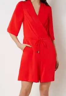 Karen Millen Wrap Front Romper Playsuit Size 4 Red Short Sleeve Tailored Chic