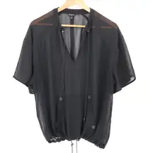 True Religion Black Sheer Top Womens Streetwear‎ Urban Minimal Drawstring Size L
