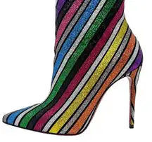 Christian Louboutin So Kate Multicolor Rainbow Glitter Pointed Toe Ankle Boots