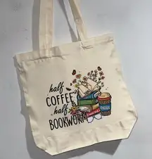 Canvas book tote reusable bookworm coffee addict NEW handmade gift