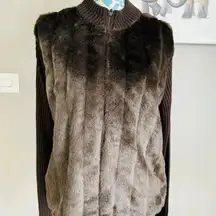 Kathie Lee Collection Vintage Brown Faux Fur/Knit Cardigan.   Size XL