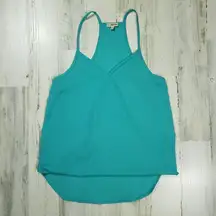 Lily White Faux Wrap Teal Blue High Low Racerback Tank Top Women's Size XS