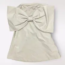 Miou Muse Cream Faux Leather Bow in back Strapless Short Dress NWT‎ Size S