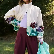 NWT Free People Hit The Slopes Printed Fleece in Jacket in Sunrise Summit Combo