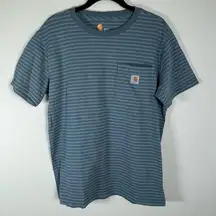 Carhartt  Original Fit Striped T-Shirt Blue Short Sleeve Crew Neck Women’s Medium