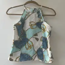 Vintage Liquid | Halter Blouse Top Chain White Blue Gold Small