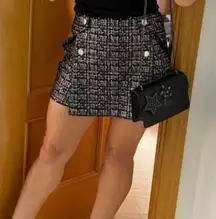 Black Silver High Waisted Double Button Skort