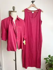 Vintage  Cerise Magenta Linen Maxi Dress and Top Set size 10