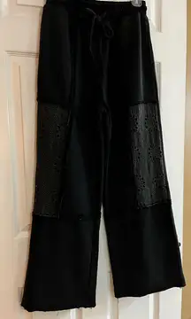 Oddi/Women’sNWT Black Wide Leg Pants with See-through Lace Detail Size S