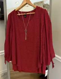 NWT Alyx Women's‎ XLTop Long Sleeve Red Blouse Open Sleeve Pleated Dressy Career