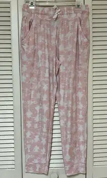Jaclyn Intimates Pink & White Drawstring Pajama Lounge Pants - Size Large - VGUC
