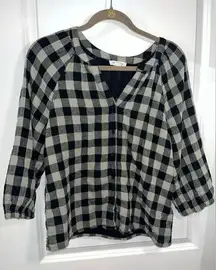 Beach Lunch Lounge Boutique Peplum Style Plaid Sage Button Up Blouse Size XS