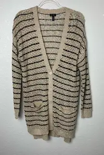 Jessica Simpson Cozy Beige and Black Tunic Length Striped Cardigan Size L