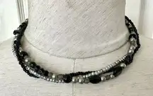 Premier Designs silver and black multi strand beaded necklace