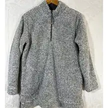 Soft Surroundings Sweatshirt Medium Gray Fuzzy Teddy Bear 1/4 Zip Pockets Cozy