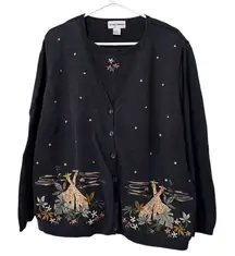 Alfred Dunner Safari Giraffe Sequin Embroidered‎ 2 Piece Cardigan Sweater XL VTG