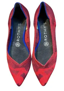 Rothy's The Point Shoes Womens Size 7.5 Red Purple Camo Flats Knit‎ Washable Eco