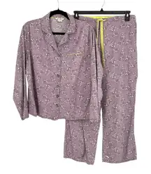 Boden Floral Pajama Set Purple Cotton Flannel Size US 10