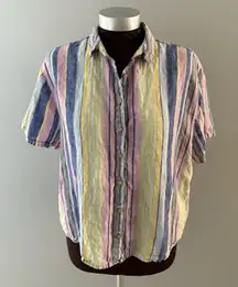 C&C California Top Size M Pastel Stripe Linen Coastal Boxy Oversized Lagenlook
