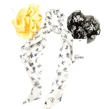 Summer Floral Ribbon Hair Scrunchie with Black Lace and Yellow Scrunchie