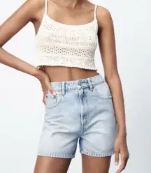 Zara light wash mom fit‎ jeans shorts longer inseam