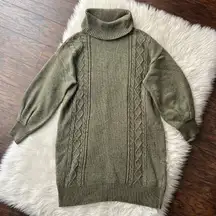 StitchDrop Olive Green Speckled Turtleneck Sweater Dress