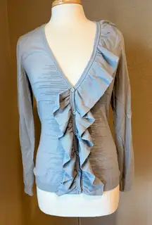 RED Valentino Grey Ruffle Button-Up Cardigan Large