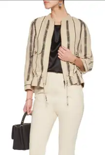 Tory Burch Debbie Striped Linen Zip Jacket Blazer Tan Size 8
