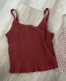 Old Navy Ribbed Tank Top Floral & Brick Red‎ Sleeveless Camis L/XL