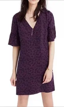 Madewell Women's Silk‎ Bell-Sleeve Painted Clover Purple Dress Size 2