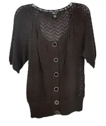Style & Co. Brown Button Up Eyelet Design Cardigan Medium