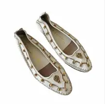 Joan & David Cream Leather Moroccan Bead Flat 5.5B Coastal Grandma Neutral