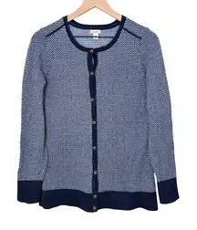 LLBean Women's Herringbone Knit Cardigan Sweater Cotton Cashmere Size M Coastal