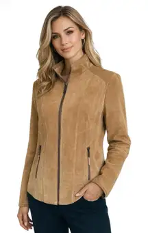 Alfani camel genuine leather suede jacket. L