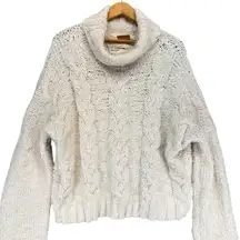 POL Womens Cream Cable‎ Knit Chunky Oversized Cowl Neck Sweater Pullover Large