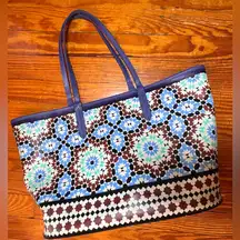 orYANY PVC Blue Multicolored Moroccan Pattern Tote