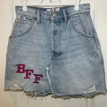 We The Free High Rise Button Fly “BFF” Embroidered Denim Skirt size 25 NWT
