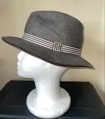 Women's RARE Henri Bendel brown gray Woven‎ Wicker Hat ONE SIZE