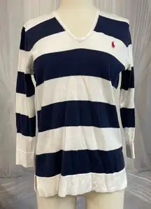 Polo by Ralph Lauren Navy and White Striped V-Neck