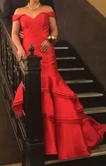 Jovani Prom Dress Red Off-The-Shoulder Mermaid