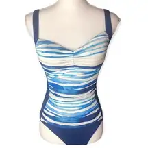 Disney Parks Minnie Mouse Retro Blue & White Striped One Piece Swimsuit
