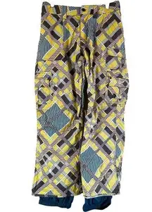 Burton  Lucky Snow Pants Dry Ride Abstract Relaxed Fit 100% Nylon Yellow Blue S