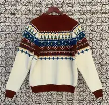 Vintage 70s JCPenney knit fair isle heavy sweater rust navy mock neck MEDIUM
