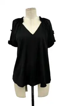 Current Air Los Angeles‎ Black Ruffle Short Sleeve Blouse Size Small